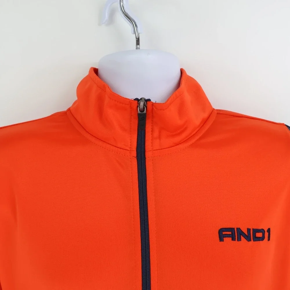 AND 1 Activewear Jacket‎ Full Zip Mens Size L Orange 100% Polyester Pockets